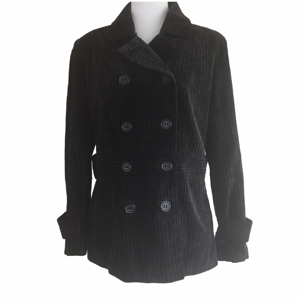 Black Brushed Corduroy Doubled Breasted Jacket